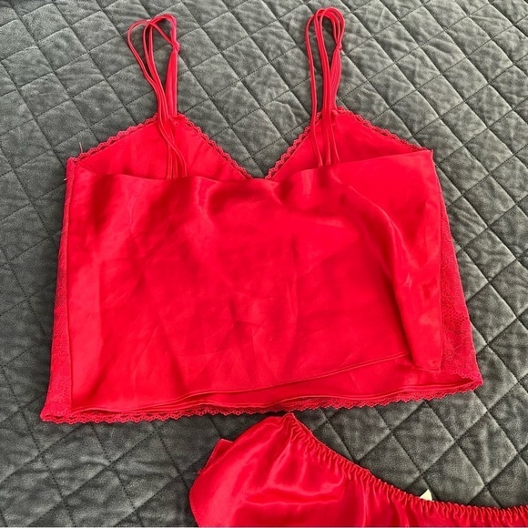Victoria Secret Cami Set Medium Vintage Rare Gold Label pj Red Satin Tank E - Picture 7 of 11